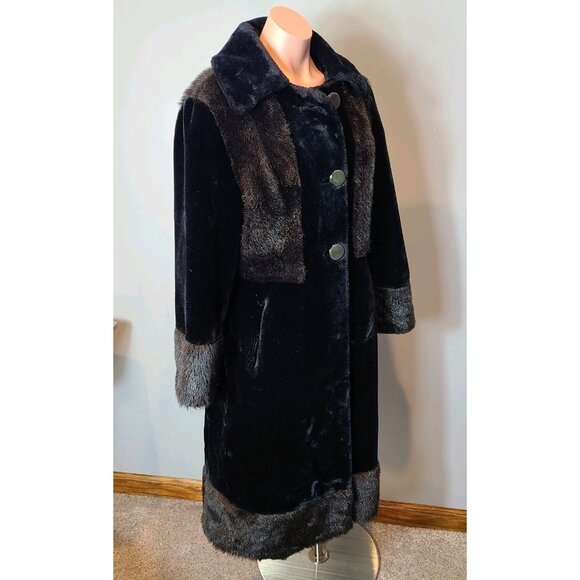 VINTAGE Coat Womens Black Genuine Fur Penney Lane 60s Size Medium - Picture 13 of 14